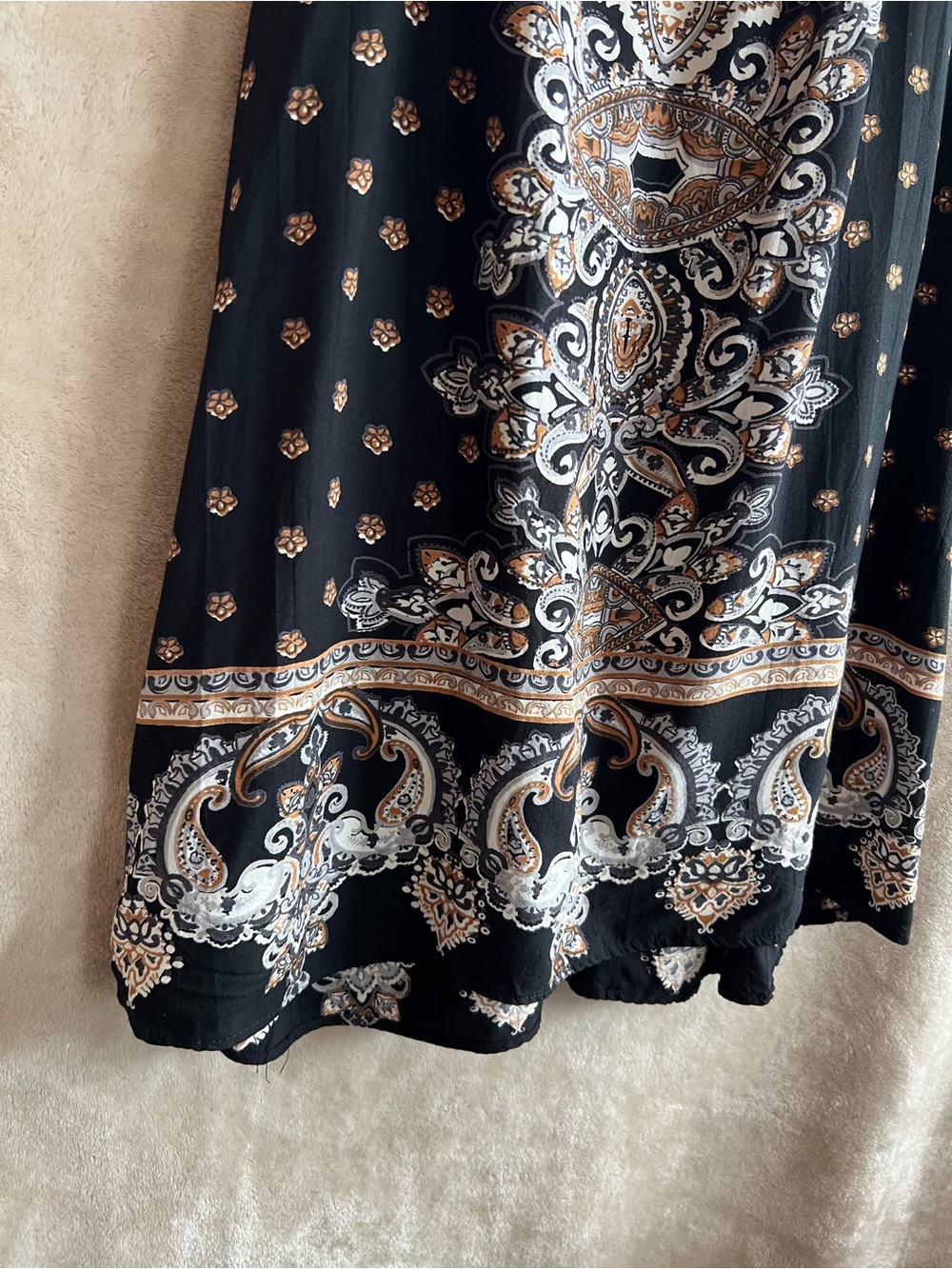 Angie Boho Paisley Racerback Swing Dress Black Beige Festival Size Large - Picture 3 of 7